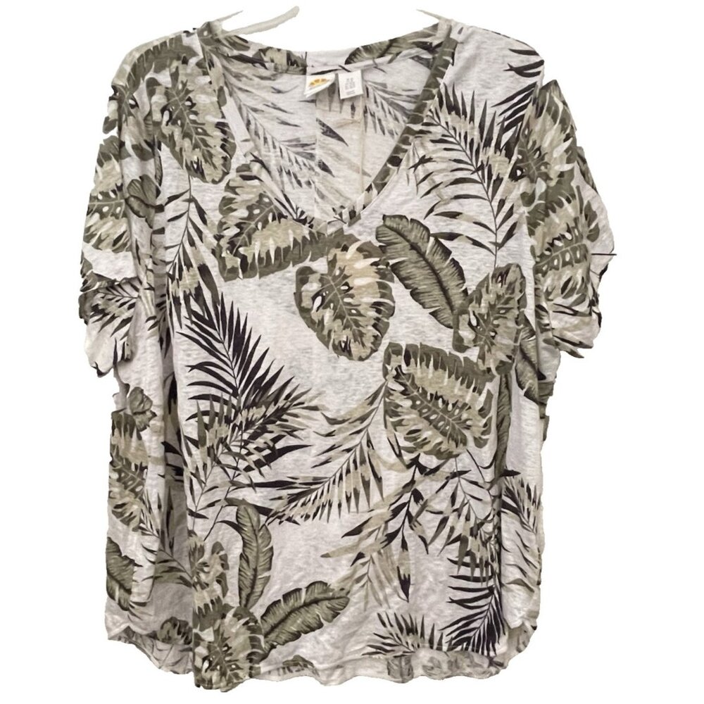 C&C California Plus 3X 100% Linen Shirt Tropical Print Vacation Travel Spring